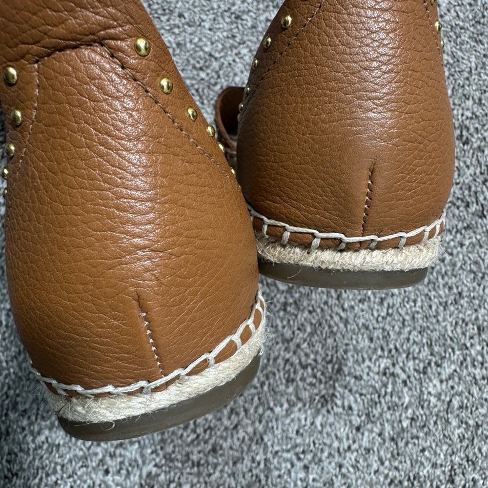 Marc Fisher Jarquis Espadrille Sandals Tan Studded Ankle Strap Size 8.5 Leather - Picture 10 of 14